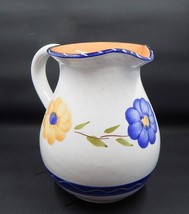 Furio Home Pottery La Spezia Pitcher Blue Yellow Floral On White Italy - £15.75 GBP