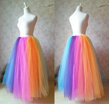 Rainbow Color Long Tulle Skirt Holiday Outfit Women Plus Size Rainbow Skirt image 2