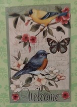 &quot;WELCOME&quot; Flag 24&quot; X 36&quot; With Blue Bird, Butterfly &amp; Flowers  - £7.70 GBP