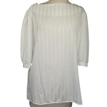 Vintage 70s White and Silver Stripped Metallic Blouse Size Medium - £19.41 GBP