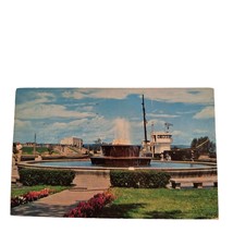 Postcard Fountain In Government Park Freighter Leaving Mac Arthur Lock Chrome - £5.44 GBP