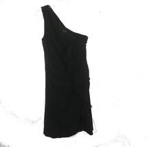 NWT Womens Size 6 Ann Taylor Black Pure Stretch Silk Ruffle Knee-Length Dress - £32.41 GBP