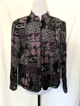 Dress Barn Tapestry Jacket Women&#39;s Large Zip Up Purple Silver Gray Black - £18.36 GBP