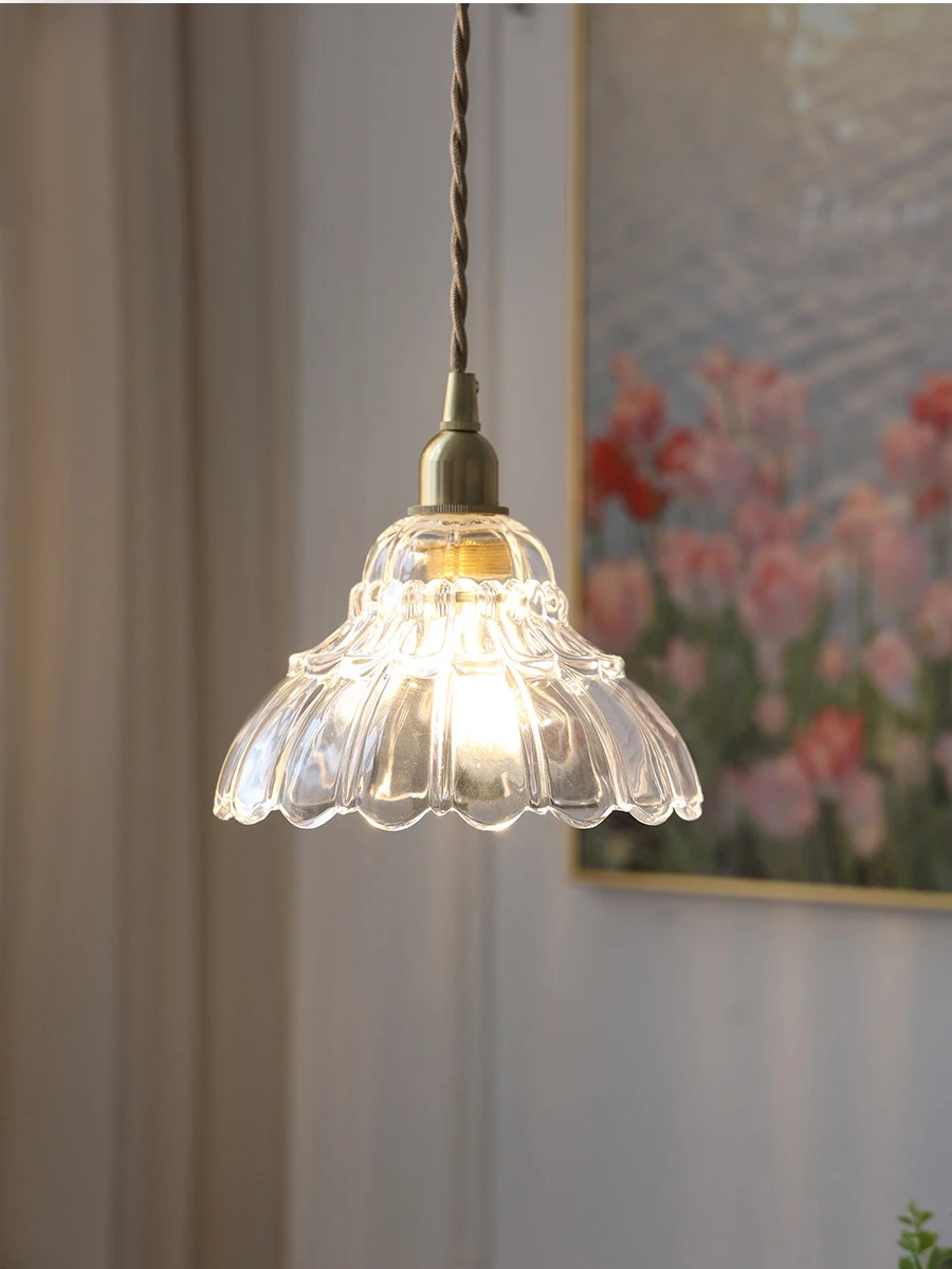 Japanese Minimalist LED Brass Glass Pendant Lights Nordic Luxury Flower - £56.82 GBP+