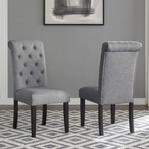 Roundhill Furniture Leviton Solid Wood Tufted Dining Chair, Set of 2, Gray - $161.99