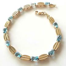 4.60Ct Oval Cut Blue Topaz Women 7.20&quot; Statement Bracelet 14K Yellow Gold Finish - £149.47 GBP