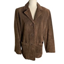 Jones New York Suede Leather Jacket Coat M Brown Lined Button Front Pockets - £72.86 GBP