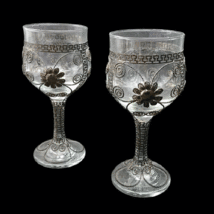 Vintage FG Firna Silver Metal Overlay Glass Stemware Wine Glass 2 Pc Indonesia - £35.81 GBP