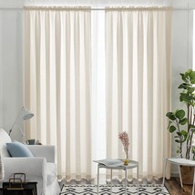 Melodieux Natural Beige Semi Sheer Curtains 108 Inches Long For Living, 2 Panels - £37.88 GBP