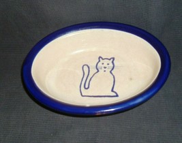 Cobalt Cat Dish Vintage Ceramic 6 1/4&quot; - £9.49 GBP