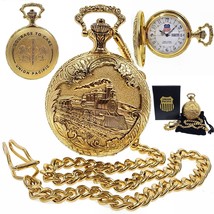 Memorial Gold Union Pacific Locomotive Pocket Watch 48 Mm With Day &amp; Date Nib - £35.45 GBP