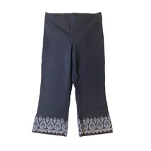 Coral Bay Womens Size 10 P Navy Blue Pull On Capri Cropped Pants Embroidered Hem - £11.67 GBP