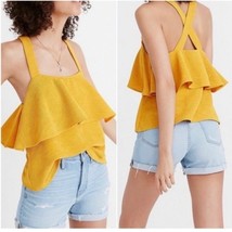 MADEWELL Tank Top Gold Criss Cross Strap Crop Mustard Yellow Ribbed Ruff... - $24.19