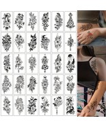 30pcs Waterproof Black Floral Temporary Tattoos for Women &amp; Girls - Long... - $140.73 MXN