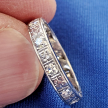 Earth mined Diamond Deco Wedding Band Antique Solid Platinum Eternity Ring S - 5 - $4,913.68 CAD