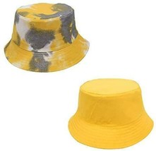Women&#39;s Yellow &amp; Grey Tie Dye Sun Protection Double Side Reversible Bucket Hat - £10.05 GBP