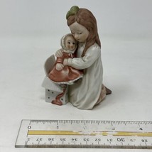 Treasured Memories Enesco Bisque 4&quot; girl w Doll My Christmas Doll 1982 E-2451 - £7.75 GBP