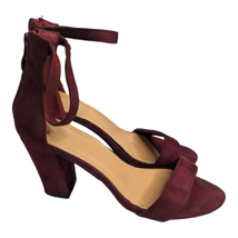 Faux Suede Women&#39;s Size 7 Burgundy Ankle Strap Open Toe Sandals Chunky Heels - £16.27 GBP