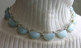 Coro Mid Century Modern Blue Lucite Moonstone Silver-tone Necklace 1950s vintage - £19.94 GBP
