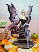 Ebros Large Purple Midnight Butterfly Winged Fairy With Wyvern Dragon Figurine - £77.95 GBP