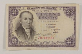 1946 España 25 Pesetas Nota Muy Fino + (MB Recoger #130a.1 - $49.49