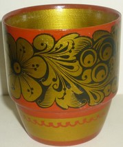 Vintage Handpainted Handcarved Wooden Tumbler Cup Russia Khohloma Hohloma Design - £4.68 GBP