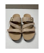 Vionic Skylar Slide Sandals Tan Beige Textured Faux Leather Strappy Wome... - $61.61 CAD