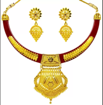 Indian Gold Plated Pola Necklace Choker Bollywood Bridal Jewelry Earrings Set - $24.99