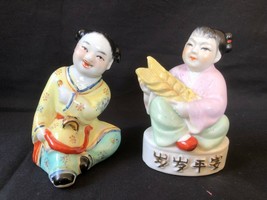 Set 2 Chinois République Période Porcelaine Enfant Statue Figurine Culturel - £208.47 GBP