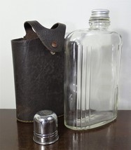 Vintage Tex Tan Glass Flask Water Buffalo Brown Leather Cover 8012T - £37.33 GBP