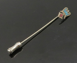 SOUTHWESTERN 925 Sterling Silver - Vintage Turquoise &amp; Coral Lapel Pin - TR3045 - £29.23 GBP