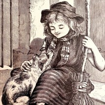 Cute Girl With Puppy 1880s Victorian Art Print A Childs Thought DWX6A - $365.67 MXN