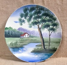 Vintage Hand Painted Signed Art Wall Plate Cottage Duck Pond Scenery Cot... - £20.25 GBP