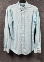 Ralph Lauren Flesh Pony Shirt Mens Medium Classic Fit Blue Plaid Cotton VTG - $22.93