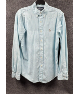 Ralph Lauren Flesh Pony Shirt Mens Medium Classic Fit Blue Plaid Cotton VTG - £17.95 GBP