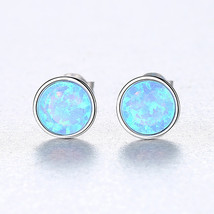 Round S925 Silver Earrings Opal Stud Earrings Simple Ear - £15.98 GBP