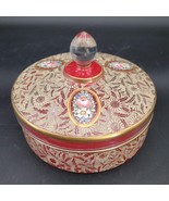 Beautiful Highly Detailed Hand-Painted Gold Floral Rose Daisy Red Glass Jar - $67.68 CAD