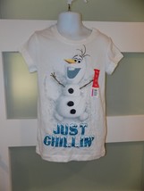 Disney Frozen Olaf Just Chillin’ SS White T-Shirt Size 6/6X (S) Girl&#39;s - £11.50 GBP