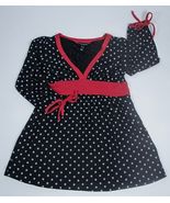 FANG GIRLS SZIE MEDIUM TUNIC TOP SHIRT BLACK WHITE RED POLKA DOT - $7.91