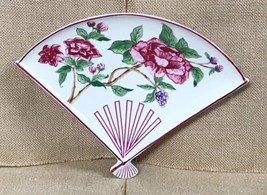 Vintage Taste Setter By Sigma Plumrose Flower Fan Dish Hand Painted Ceramic - £15.82 GBP