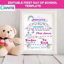 Editable First Day of School,Kindergarten, grade one, grade two Canva template,  - £2.39 GBP