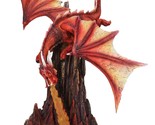 Fire Elemental Ferocious Dragon Breathing Flame On Volcanic Mountain Fig... - $76.99