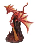 Fire Elemental Ferocious Dragon Breathing Flame On Volcanic Mountain Fig... - £61.40 GBP