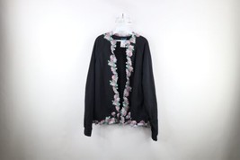 Vtg 90s Country Primitive Womens XL Flower Open Front Cardigan Sweatshirt USA - £31.61 GBP