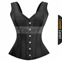 Full Steel Boned Spiral Over bust Strap Halter Bustier Gothic Black Satin Corset - £47.13 GBP