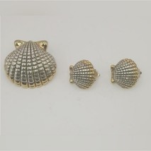 Signed MJ two toned  shell pendant pendant/ pin , and earrings - $40.00