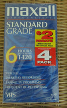 4-Pack Maxell Standard Grade T-120 Blank Vhs Video Cassette Tapes 6-Hours New - £22.80 GBP