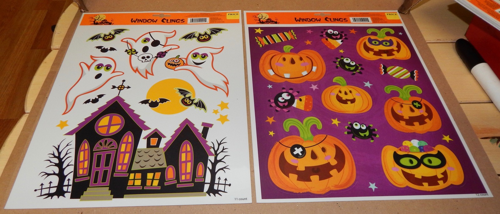 Halloween Window Clings 13&quot; x 11&quot; 1/2&quot; 2ea 23 Total Clings  Bats Ghosts ... - $4.49