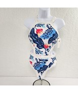 Swimsuit Women&#39;s Floral Leaf Side Cut Out White Blue Pink Small - £14.01 GBP