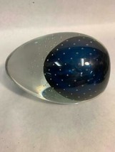 Glass Art Vintage glass Egg Clear with Large Blue and Small clear Bubble... - $39.58